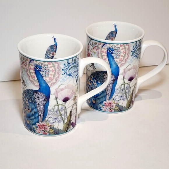 Summer River BV Copyright Porcelain Peacock Tea Mugs 10 oz Volume 4 1/4” Tall - Picture 3 of 10